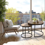 Round Coffee Table Set of 2, Nesting Stackable Coffee Tables Wood Top