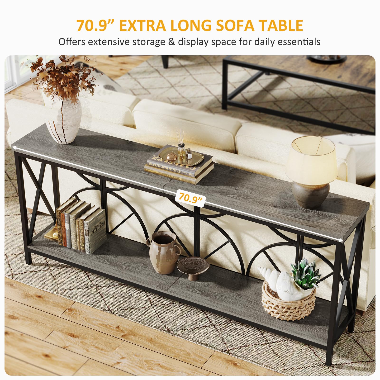 70.9-Inch Extra Long Console Table with Storage - Narrow Sofa Table