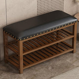 2-Tier Shoe Rack for Entryway, Wooden Shoe Bench with Padded Seat