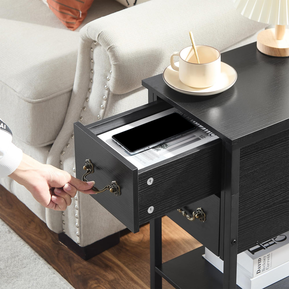 End Tables,Narrow Nightstands with Charging Station & USB Ports &Drawers