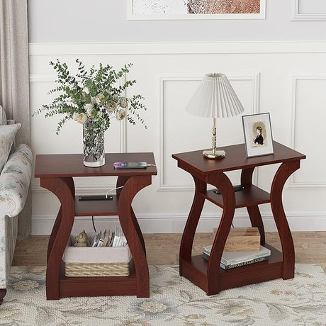 End Table with Charging Station, Side Table with USB Ports and Outlets, 3 Tier Nightstand