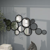 Metal Abstract Room Wall Mirror Bubble Cluster Entryway Mirror, Wall Mounted Mirror 24" x 1" x 52", Black