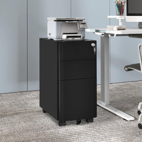 3-Drawer Vertical File Cabinet, Mobile Filing Cabinet with Lockable, Pre-Assembled Compact Slim File Cabinet