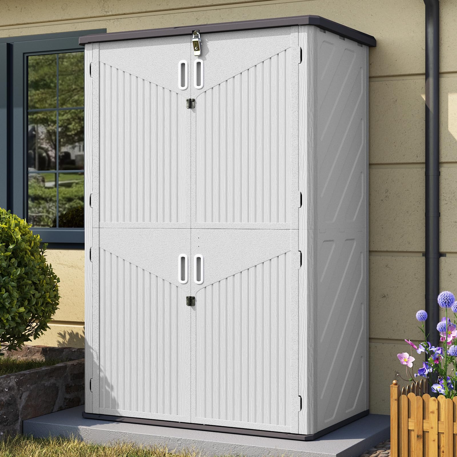 Outdoor Storage Shed, 64 Cu.Ft Vertical Storage Sheds Outdoor with Floor