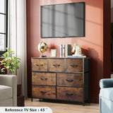 Dresser TV Stand, Entertainment Center with Fabric Chest of Drawers for Bedroom