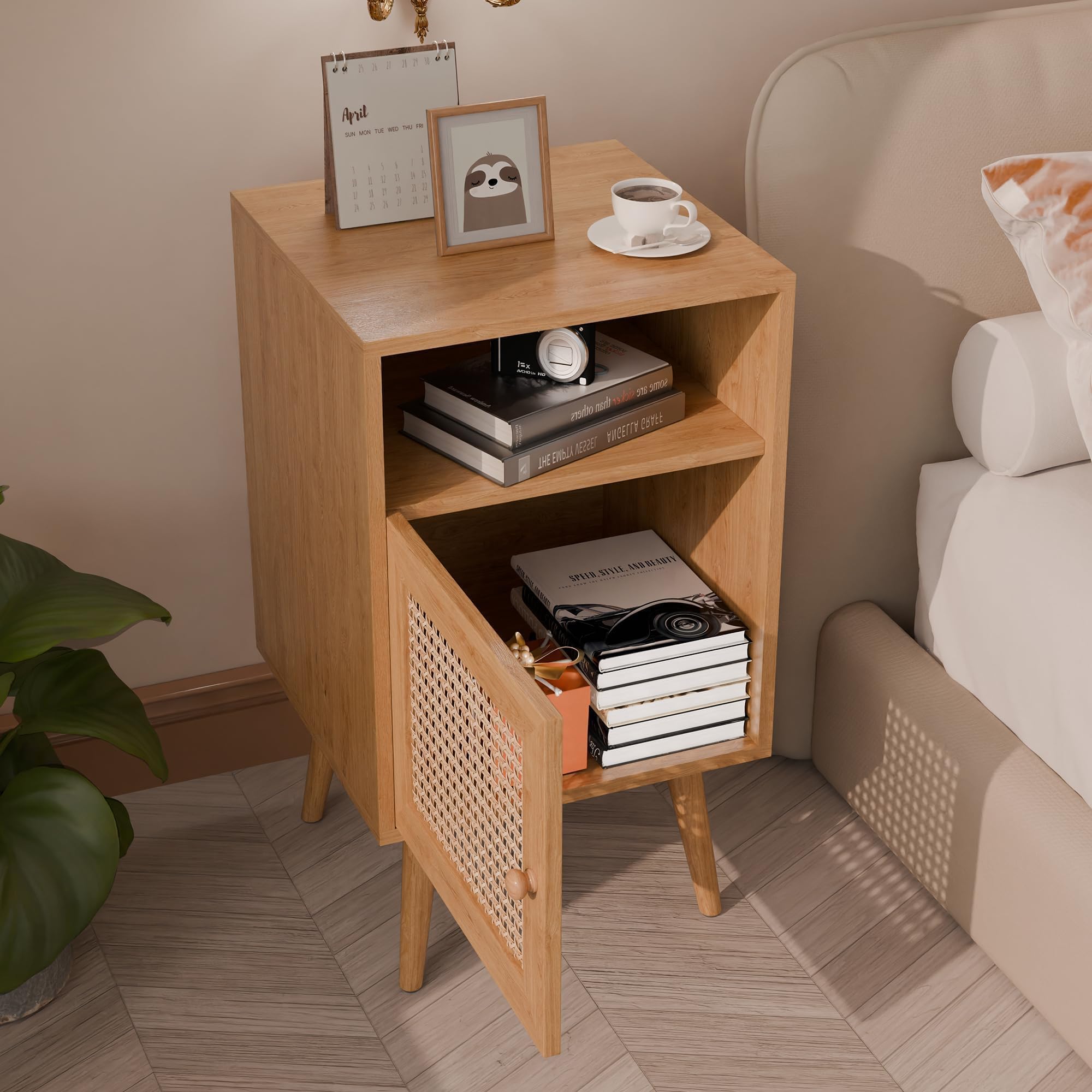 Rattan Nightstand Set of 2,Boho Side Table