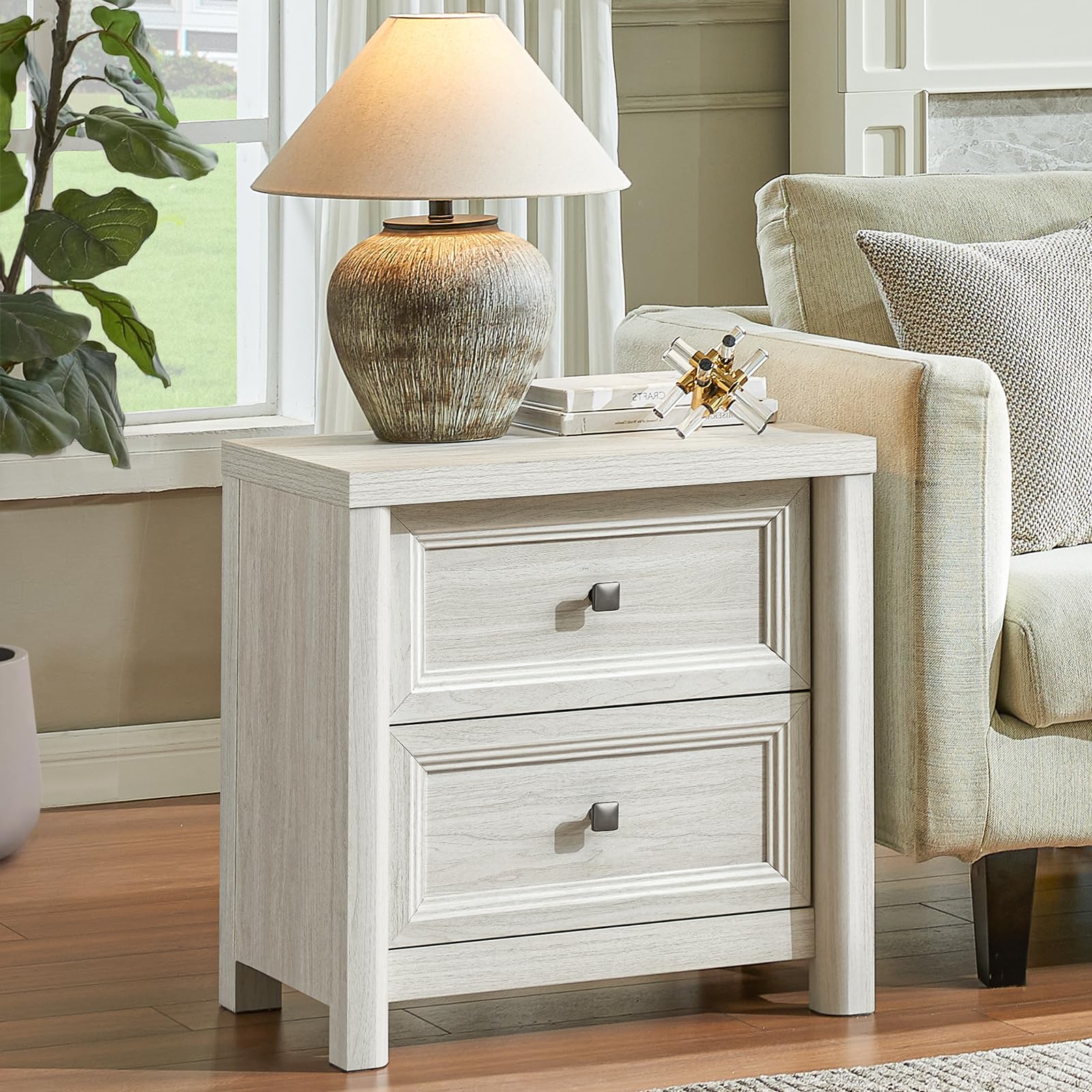 Farmhouse White Night Stands Set of 2, Bedside Tables Nightstands with 2 Drawers Storage