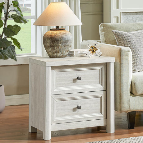 Farmhouse White Night Stands Set of 2, Bedside Tables Nightstands with 2 Drawers Storage