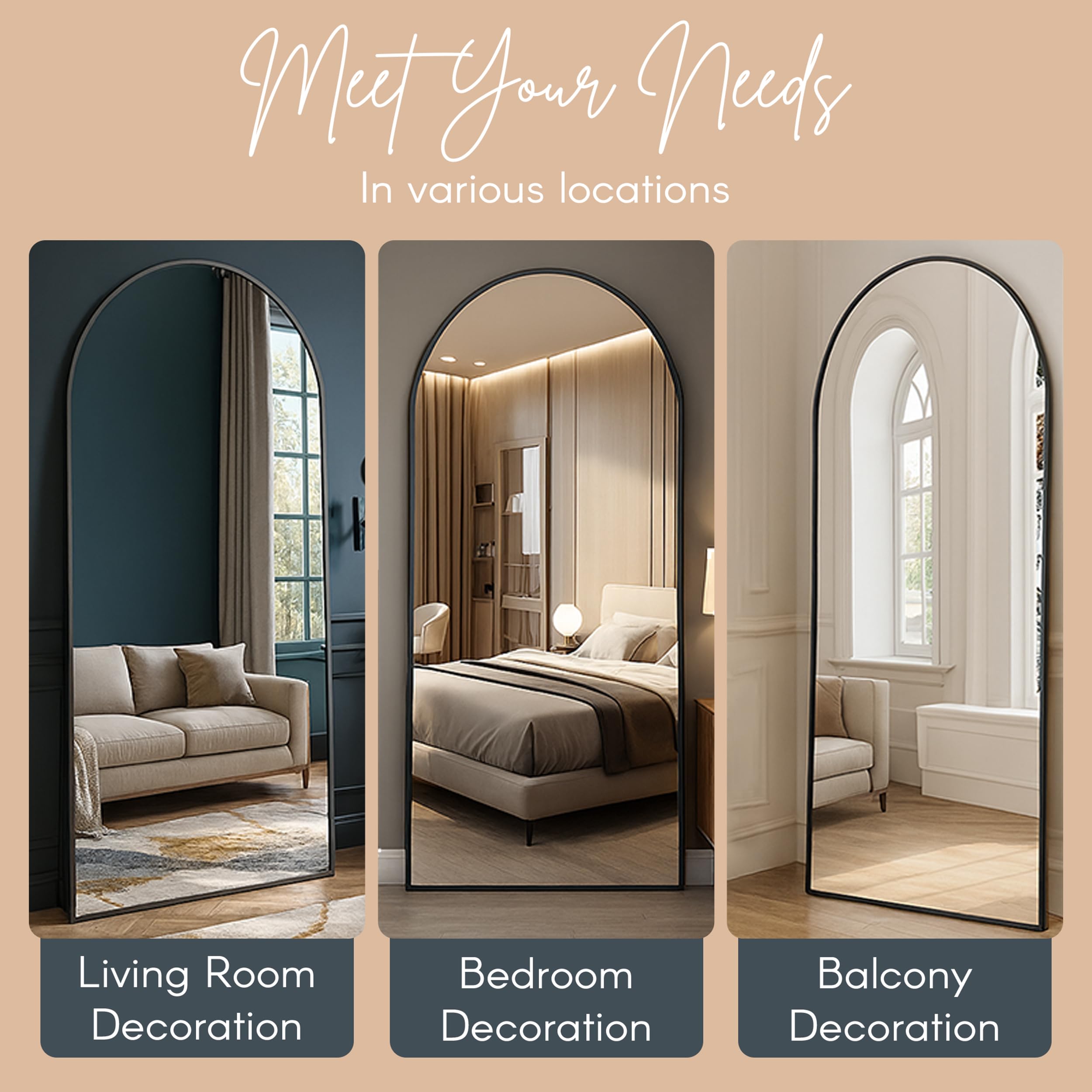 79x39 Arched Full Length Floor Mirror - Black Steel Frame