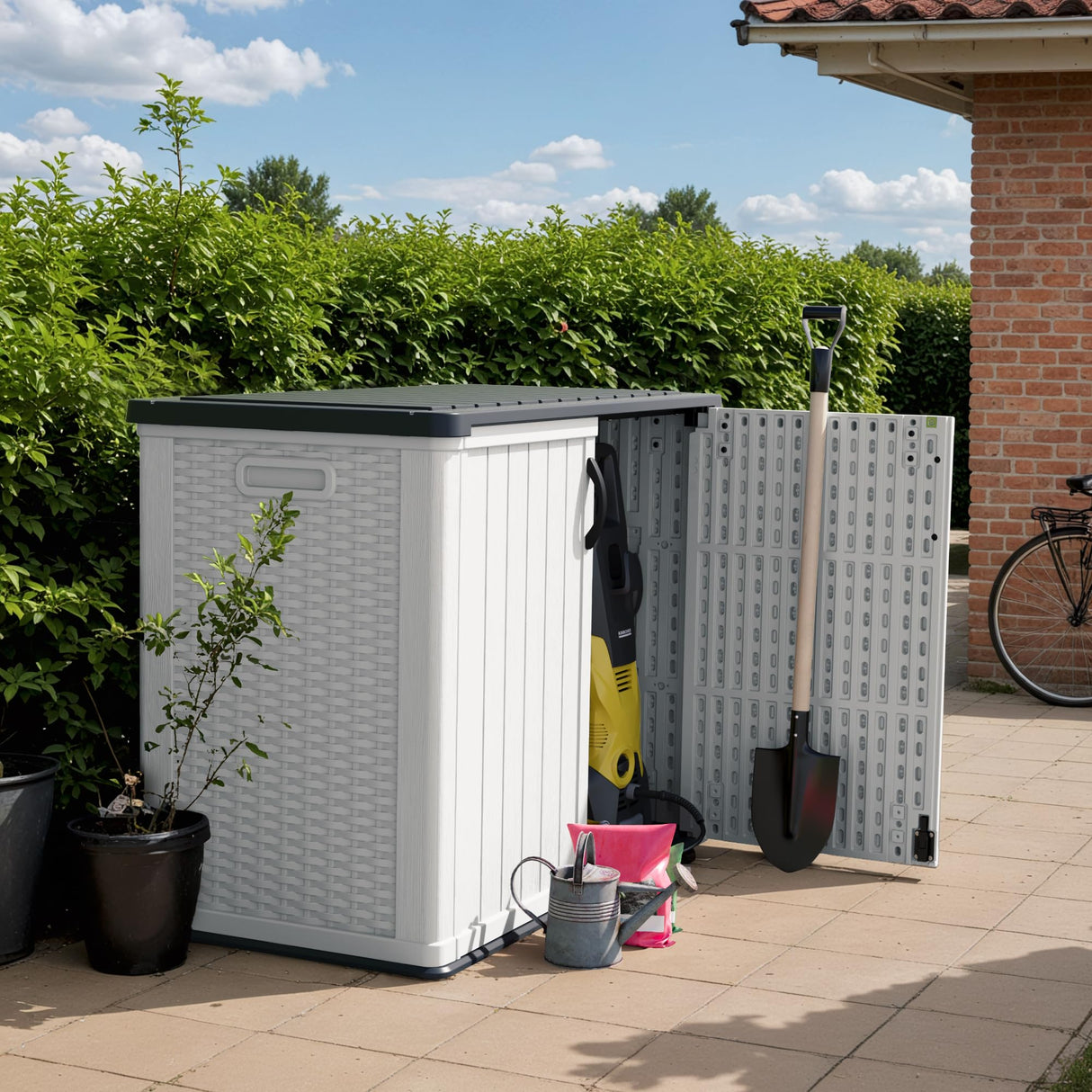 Outdoor Storage Cabinet 26 Cu Ft with Pad-Lockable Doors