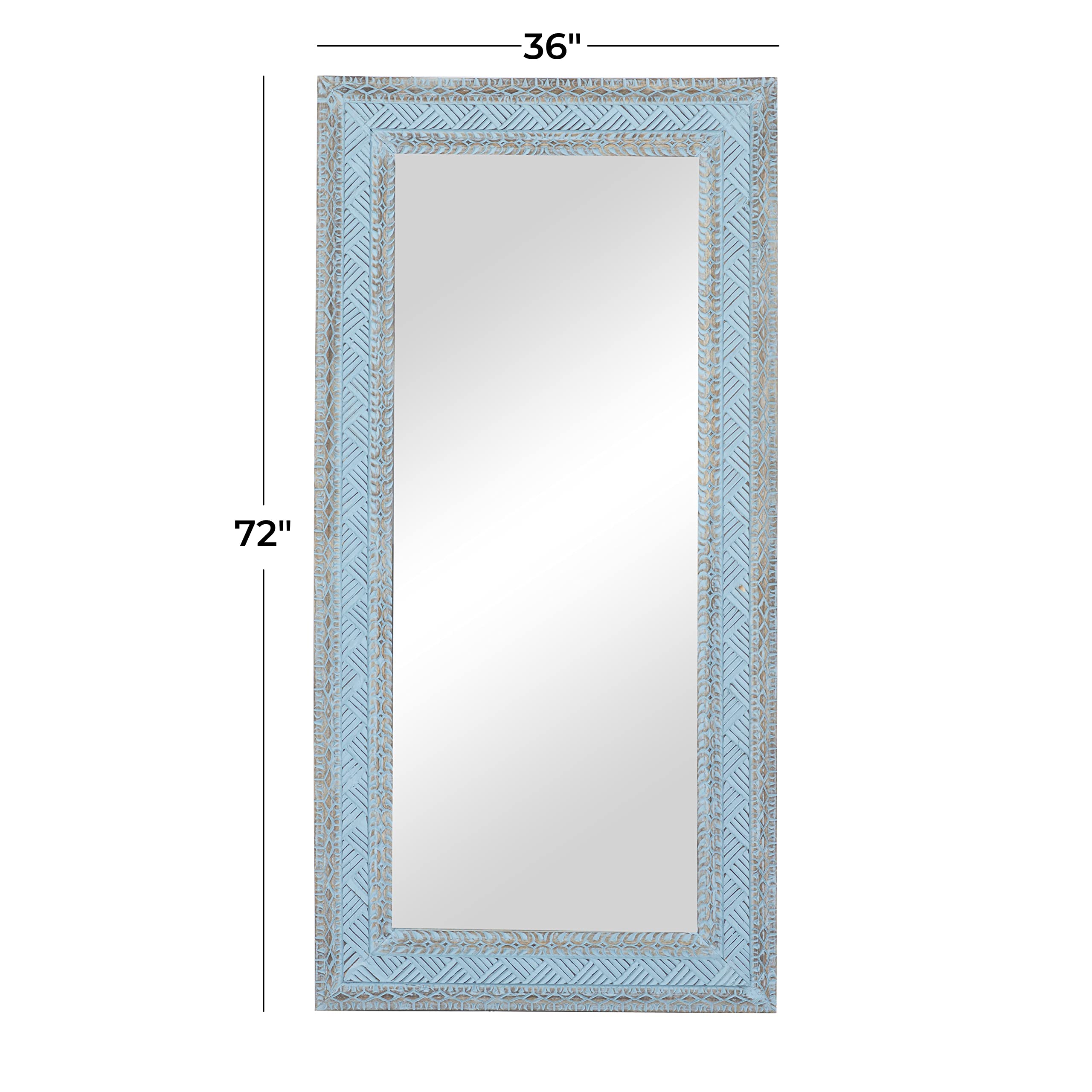 Mango Wood Tribal Carved Wall Mirror, 36" x 2" x 72"