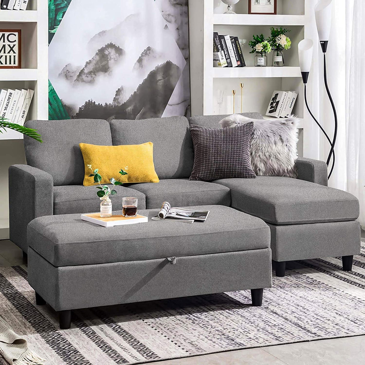 Reversible Sectional Couch with Ottoman L-Shaped Sofa for Small Spaces Sectional Sofa