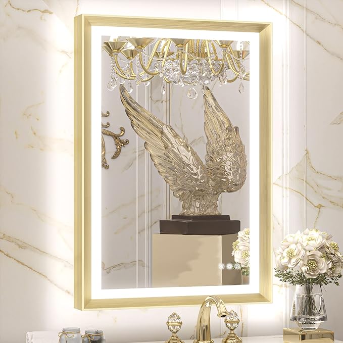 Black LED Bathroom Mirror with Lights  Front & Back Light Vanity Framed Mirror