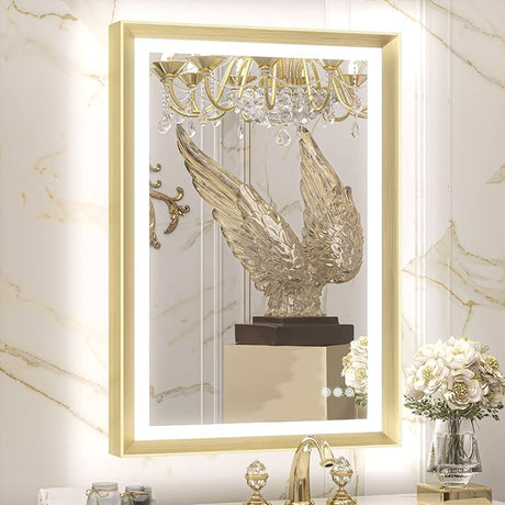 LED Bathroom Mirror with Lights Black Metal Framed 30x36 Frontlit & Backlit Vanity Mirror Baroque