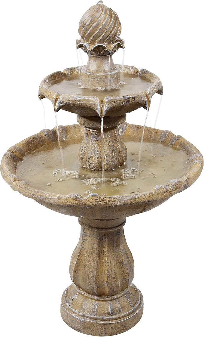 35" 2-Tier Solar Water Fountain - Outdoor Water Fountain with Battery Backup and Pump - Black