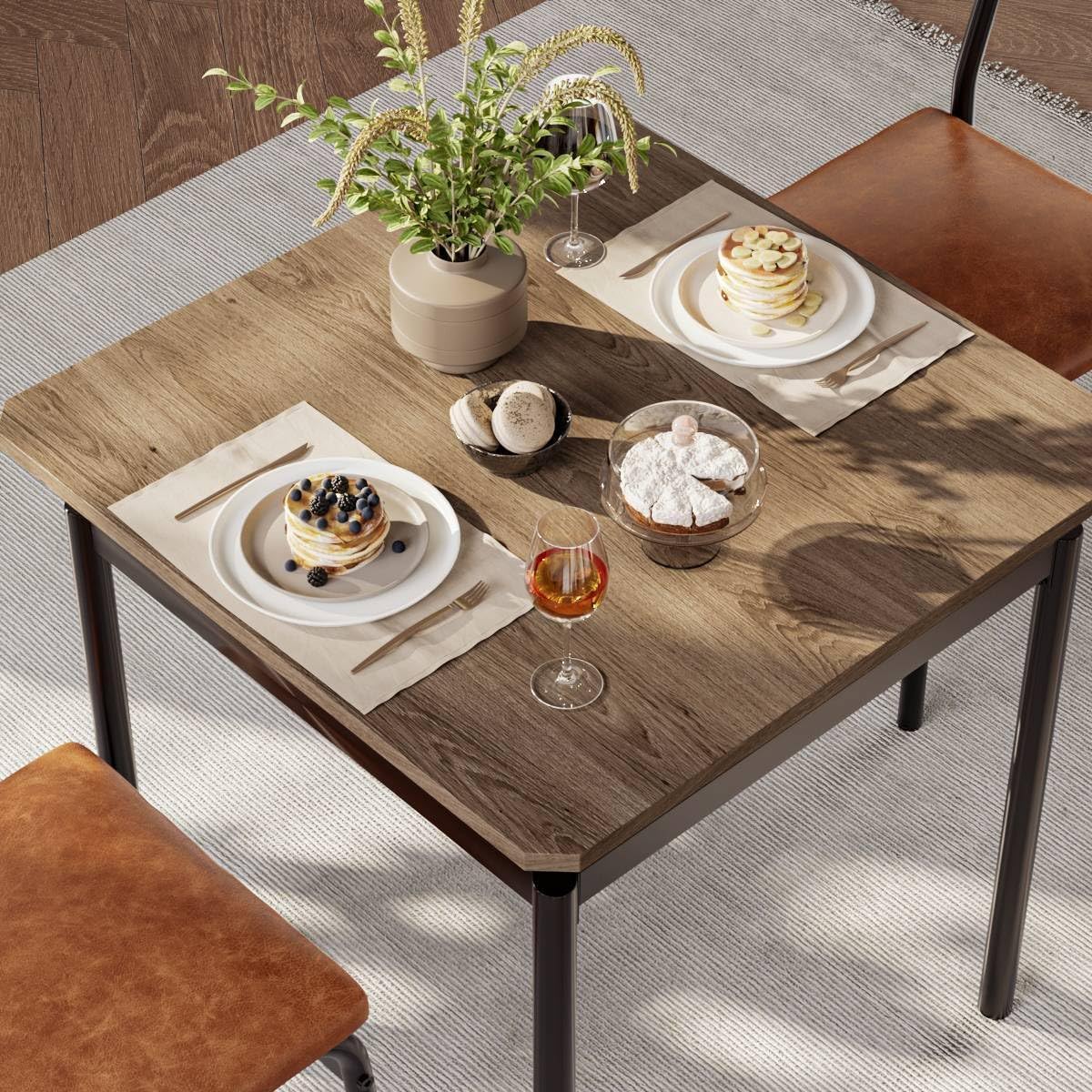 3-Piece Small Dining Table Set for 2 - Farmhouse Brown