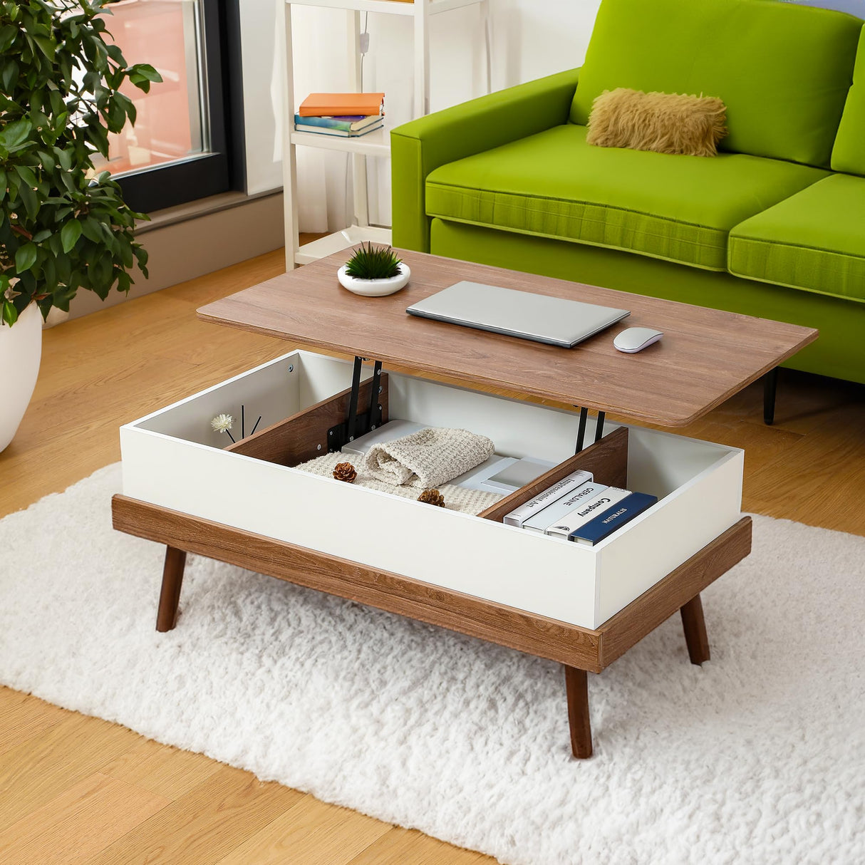 Lift Top Coffee Table with Storage, Brown Wood Coffee Table with Lifting Top