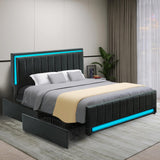 Full Size Bed Frame with Headboard, Platform Bed Frame with LED Lights&4 Storage