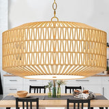 Fabric Basket Rattan Chandeliers For Dining Room,Woven Kitchen Lighting Fixtures