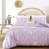 Queen Floral 3 PCS Bedding Sets Oatmeal Plant Flowers Printed on Fluffy Comforter