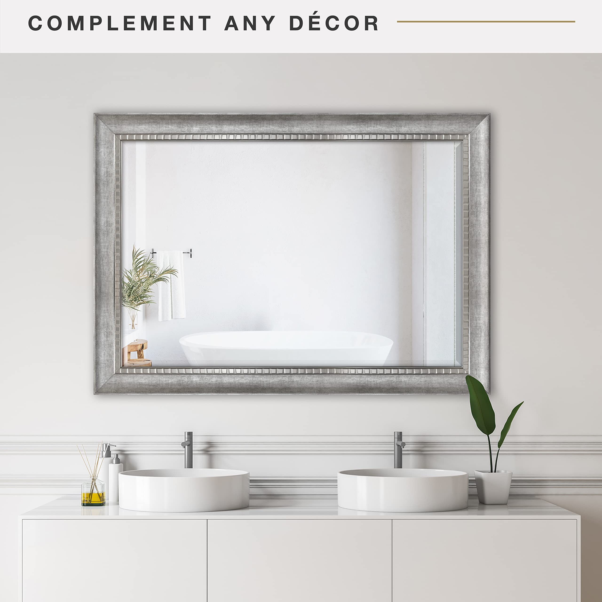 Wall Mount 24x36 Inch Sloped Mirror with Dental Molding Detail, 29.5x41.5 Inch Overall