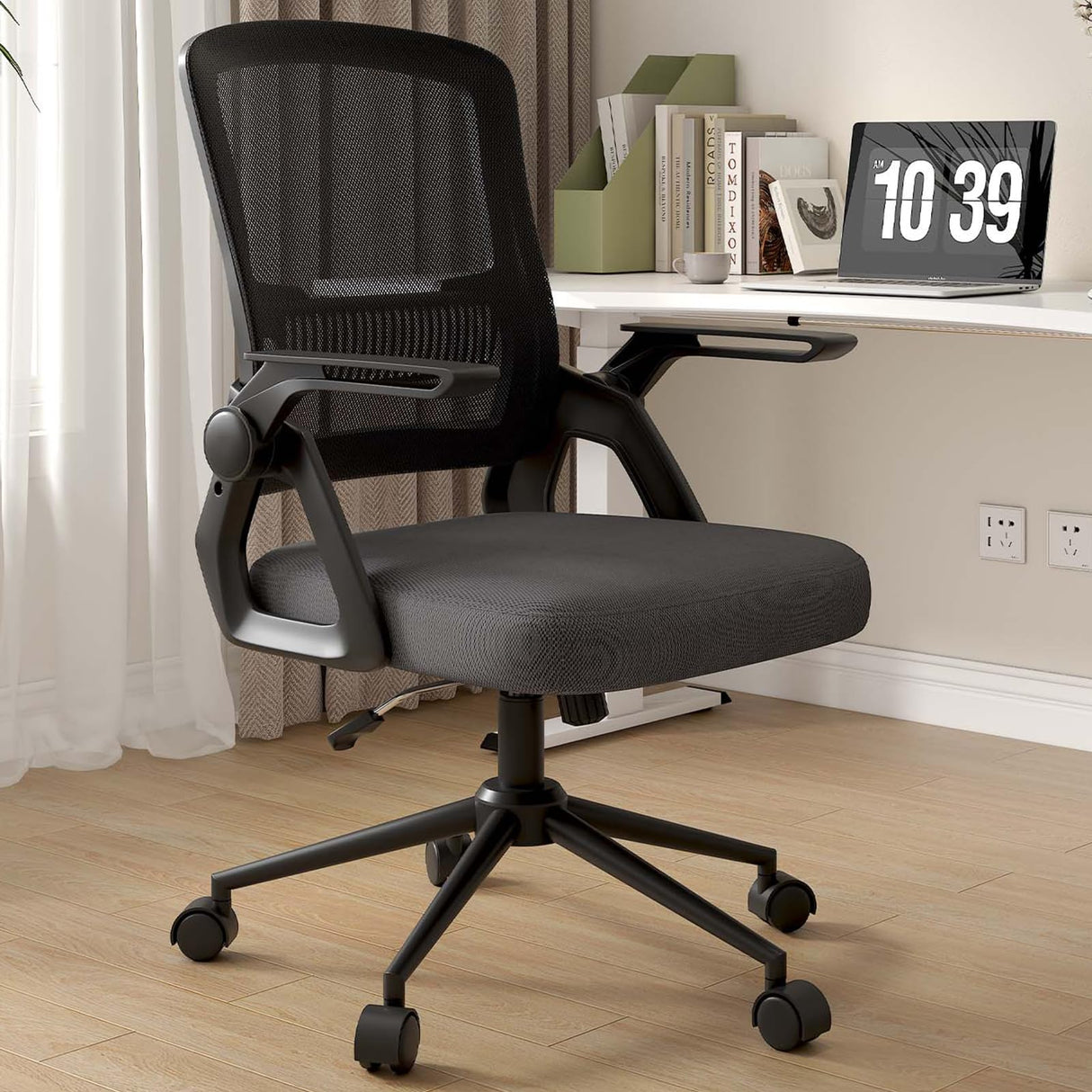 Office Computer Desk Chair Ergonomic Mesh Flip-Up Arms Comfy Chair with Mid Back