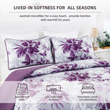 Floral Quilt Set Queen Size,3 Pieces Purple and White Summer Botanical