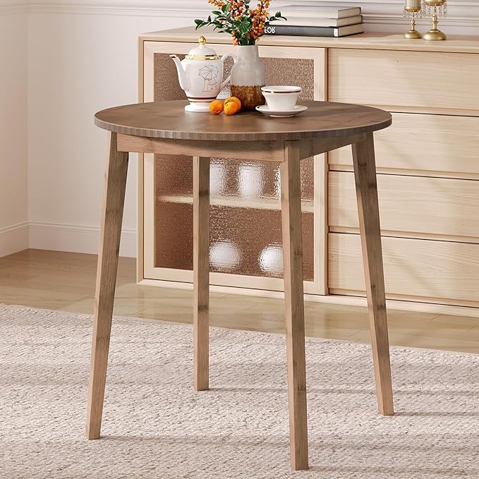Bamboo Dining Table, Round Dining Table for 2, 27.5" Kitchen Table for Small Space