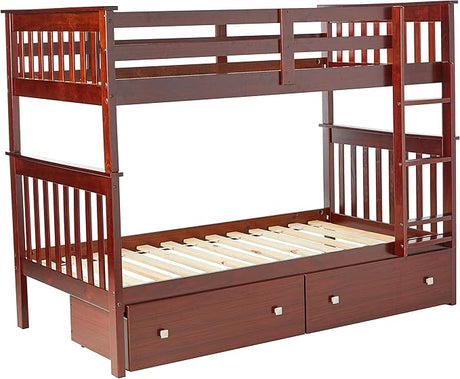 Twin/Twin Dark Cappuccino Mission Bunk Bed with Under Bed Drawers