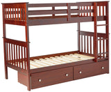 Twin/Twin Dark Cappuccino Mission Bunk Bed with Under Bed Drawers