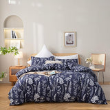 Queen Floral 3 PCS Bedding Sets Oatmeal Plant Flowers Printed on Fluffy Comforter