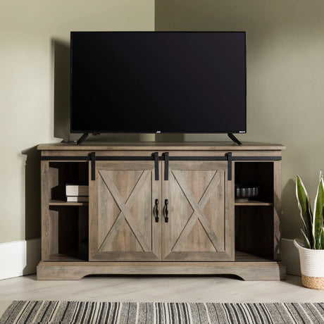 Everette Modern Farmhouse Double Sliding X Barn Door Stand for TVs up to 58 Inches,