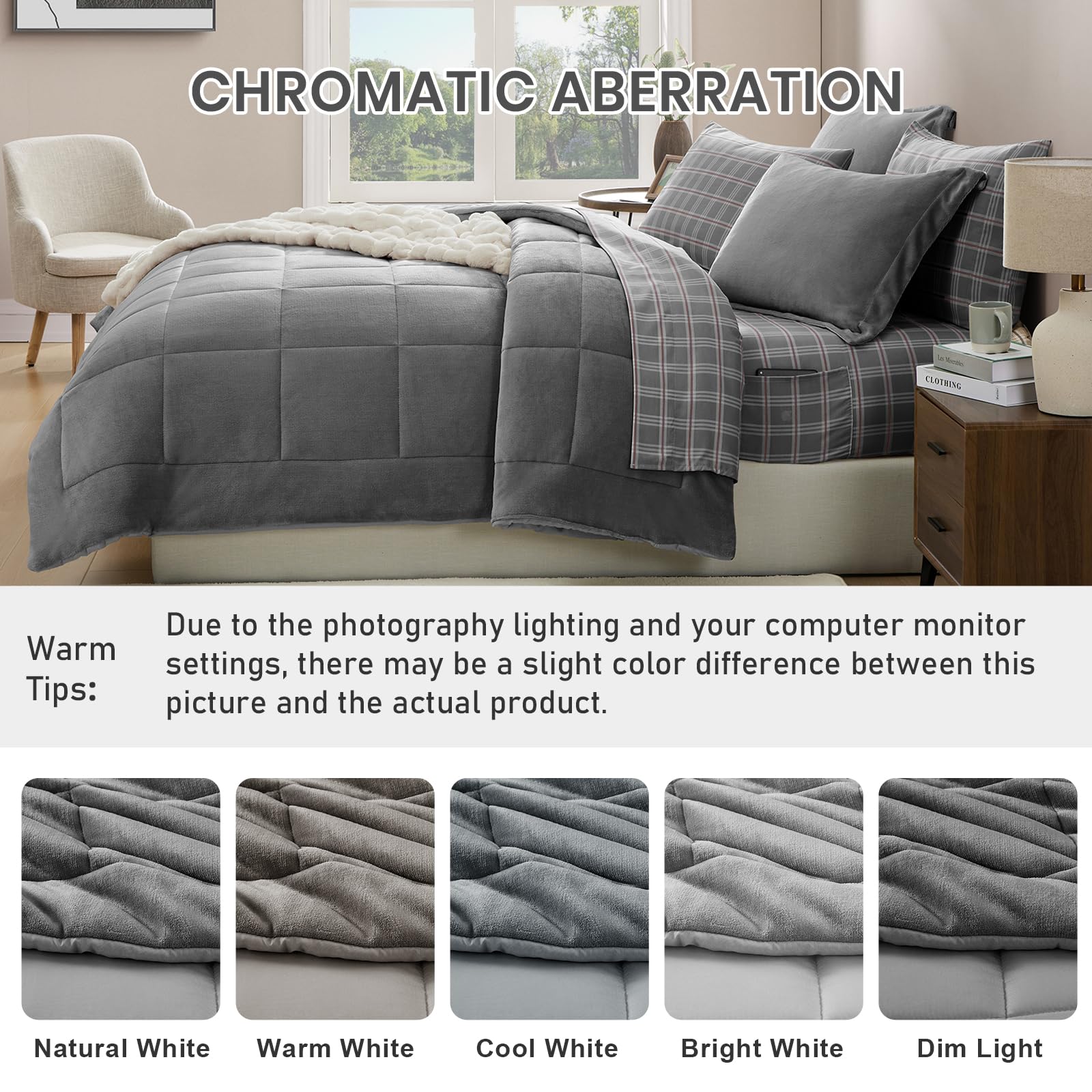 AMBERSPACE Fleece Queen Comforter Set-7 Pieces Bed in A Bag Queen,Blue Grey Plush Bedding Comforter Sets, Soft Warm Queen Comforter Set with Sheets,Comforter,Pillowcases and Shams