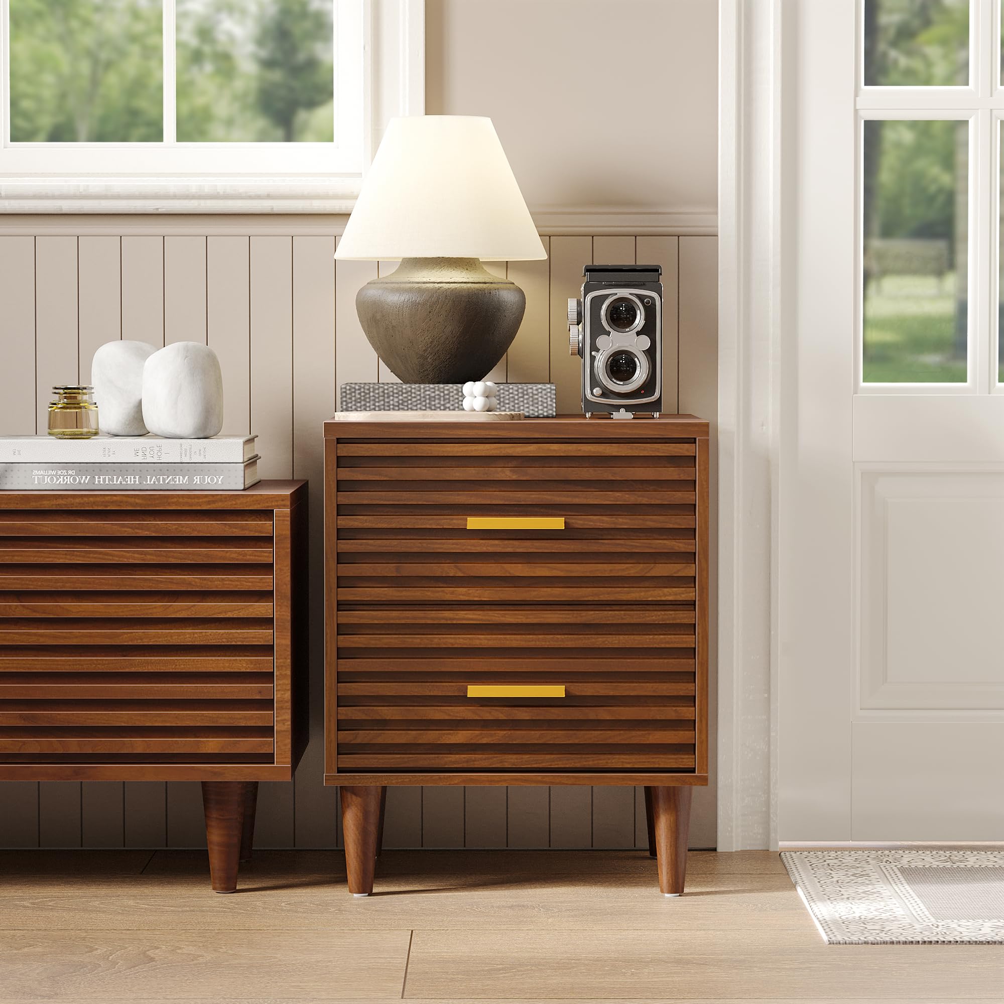 Nightstand, Bedside Table for Bedroom, End Table with 2 Drawers, Mid Century Modern Side Table