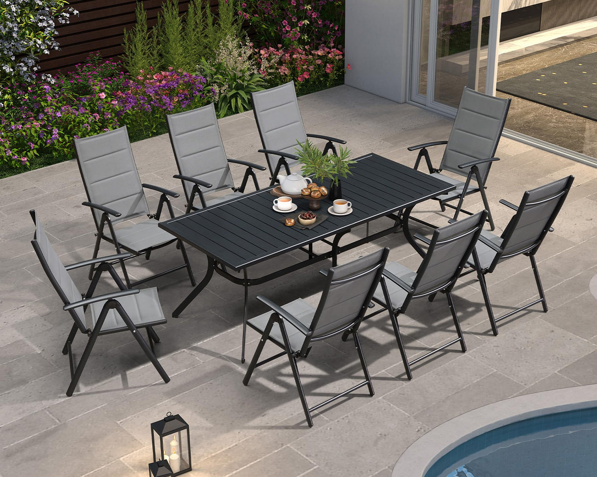 Outdoor Patio Dining Set with 8 Folding Portable Chairs and 1 Rectangle