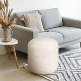 Jute Pouf Ottoman - Ivory, Boho Foot Rest Stool with Filler for Sofa, Kids Bedroom