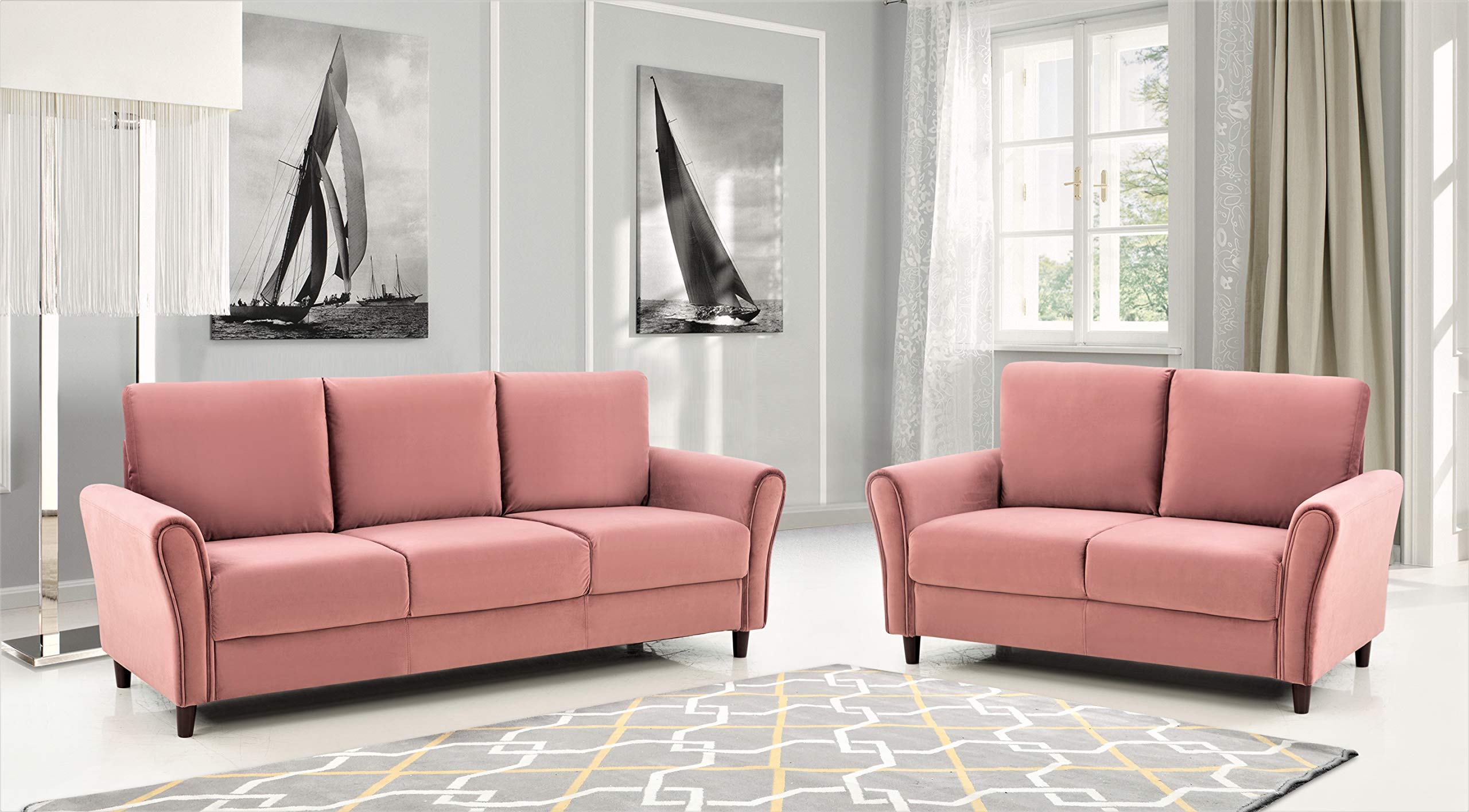 Celestia Mid Century Modern Upholstered Sloped Arms Living Room, Loveseat & Sofa