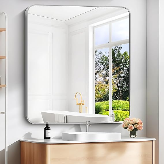 30x40 Inch Black Rectangle Bathroom Mirror with Metal Frame