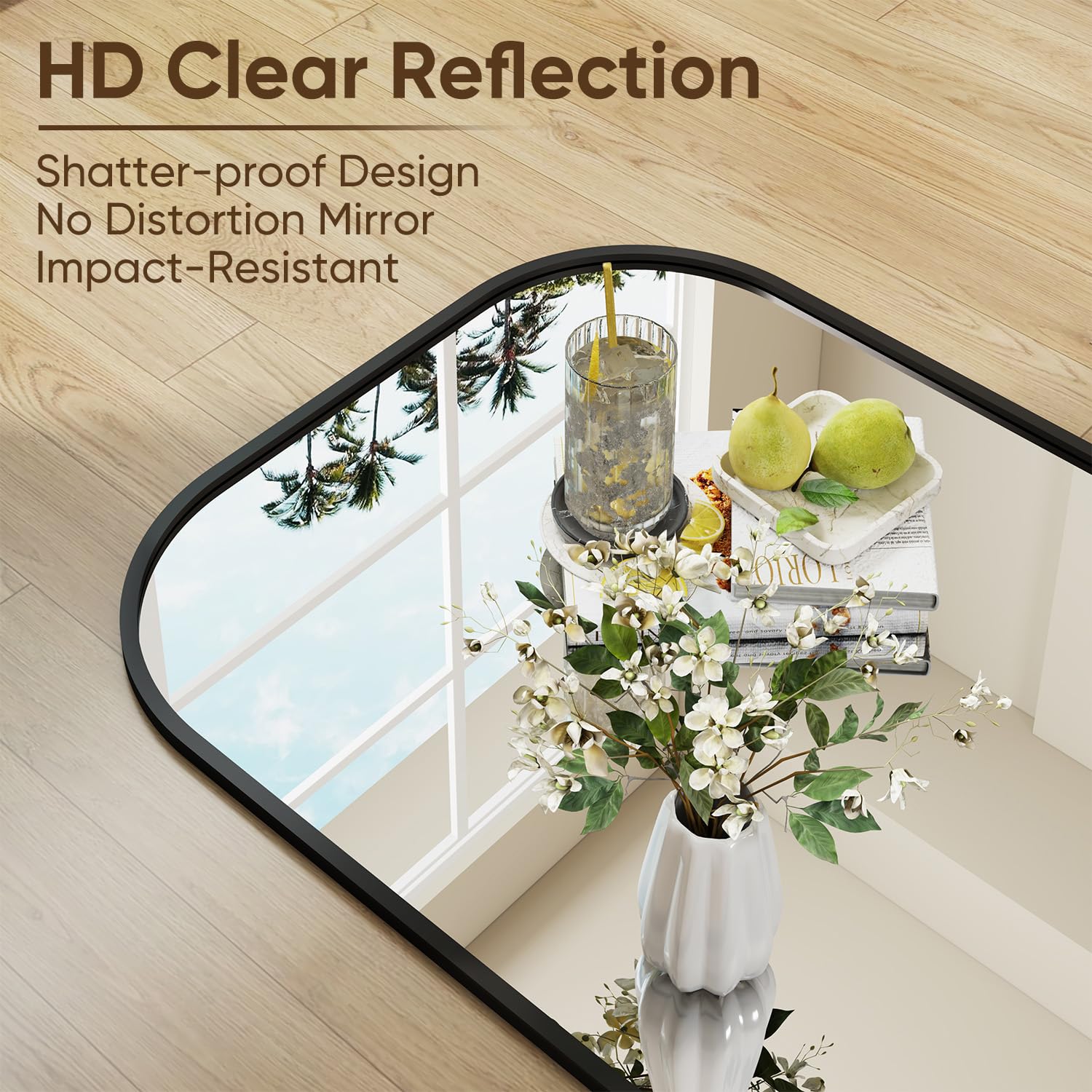 Full Length Floor Mirror with Stand 71"x28" - Rounded Top Aluminum Frame