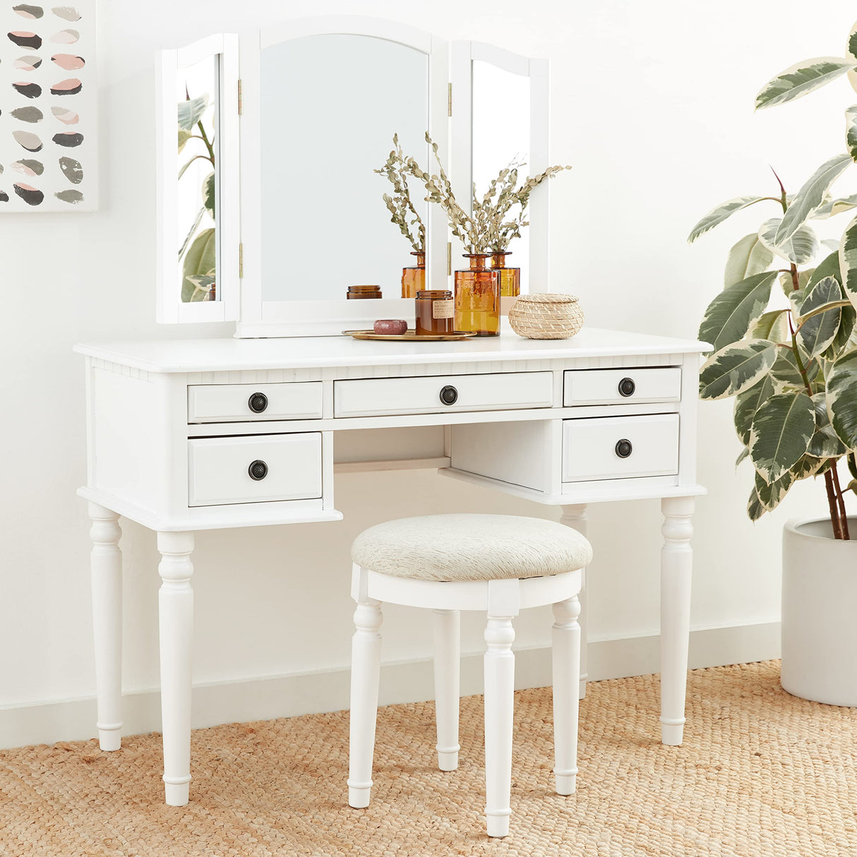 Croix Collection Vanity Set with Stool, F4074, White