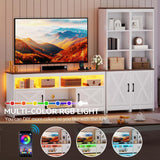 Farmhouse TV Stand for 65" TVs with LED Lights & Storage