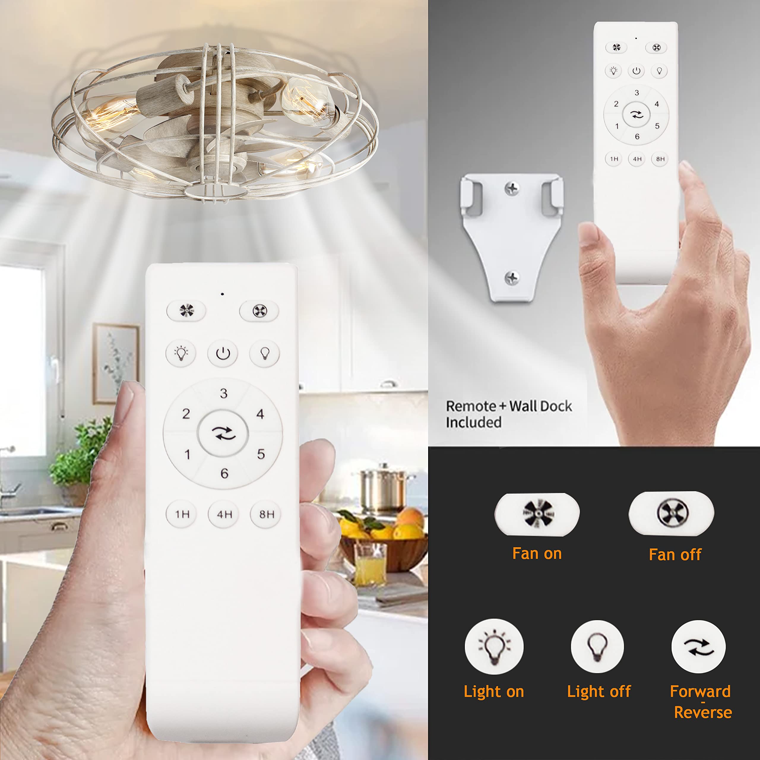Caged Farmhouse Bladeless Ceiling Fan with Light and Remote