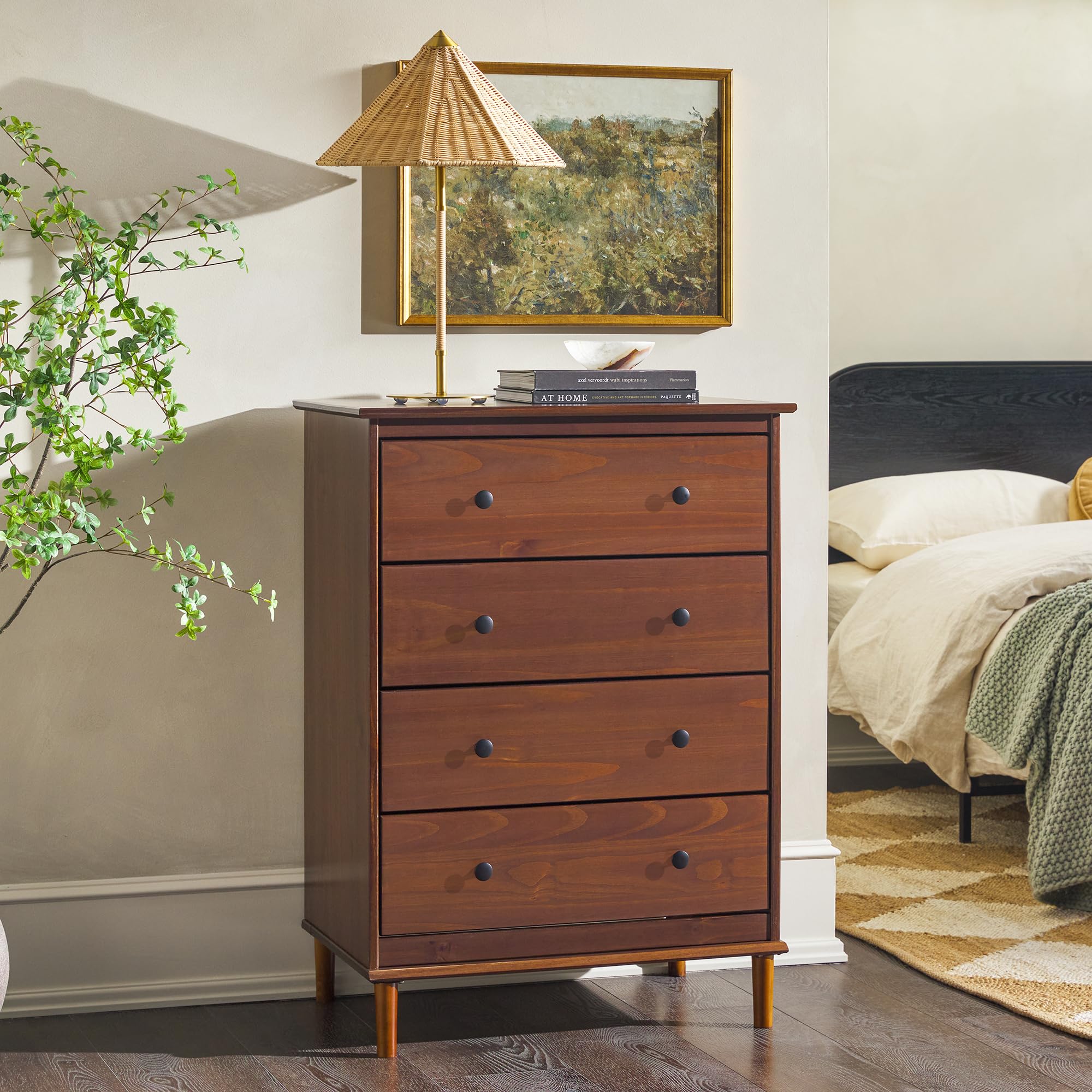 Modern Tall 4-Drawer Solid Wood Dresser