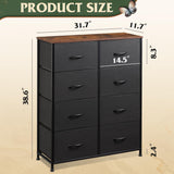 Fabric Dresser for Bedroom, Tall Dresser with 8 Drawers, Storage Tower with Fabric Bins