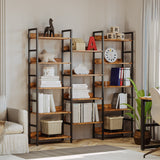 Bookcases and Bookshelves Triple Wide 5 Tiers Industrial Bookshelf with Baffles Large Etagere Bookshelf