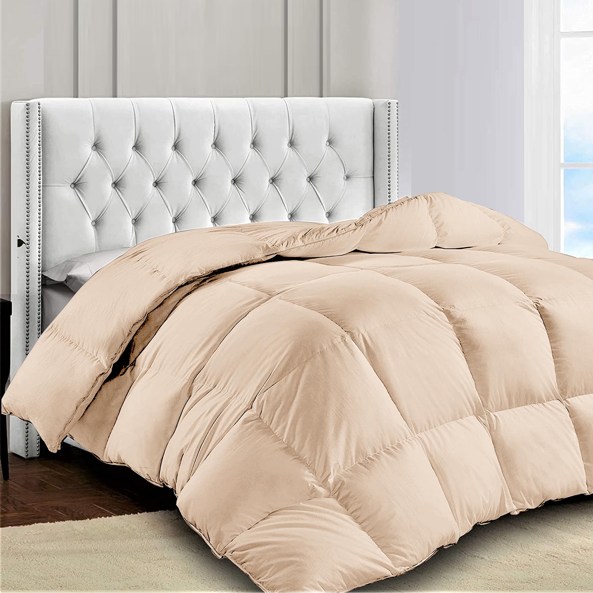King Bed Comforter - Down Alternative Box Stitched Fluffy Comforter with Corner Tabs