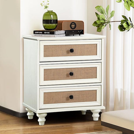 3 Drawer Dresser for Bedroom, Mid Century Modern Wide Wood Vintage Chest of Drawers Wooden Storage