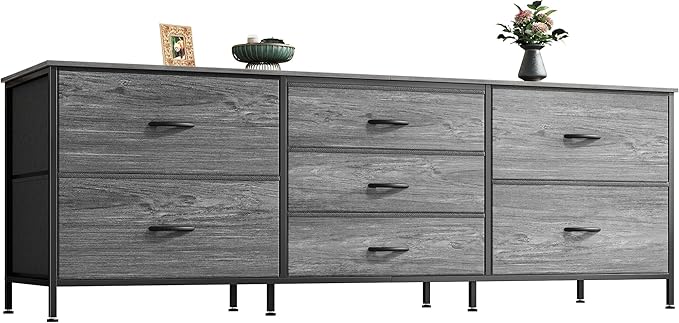 Dresser for Bedroom, 55 Inch Dresser TV Stand for 43, 55, 60 Inch TV, Long Dresser, Fabric Dresser, TV Stand with 7 Drawers, Storage Dresser for Closet, Clothing, Rustic Brown