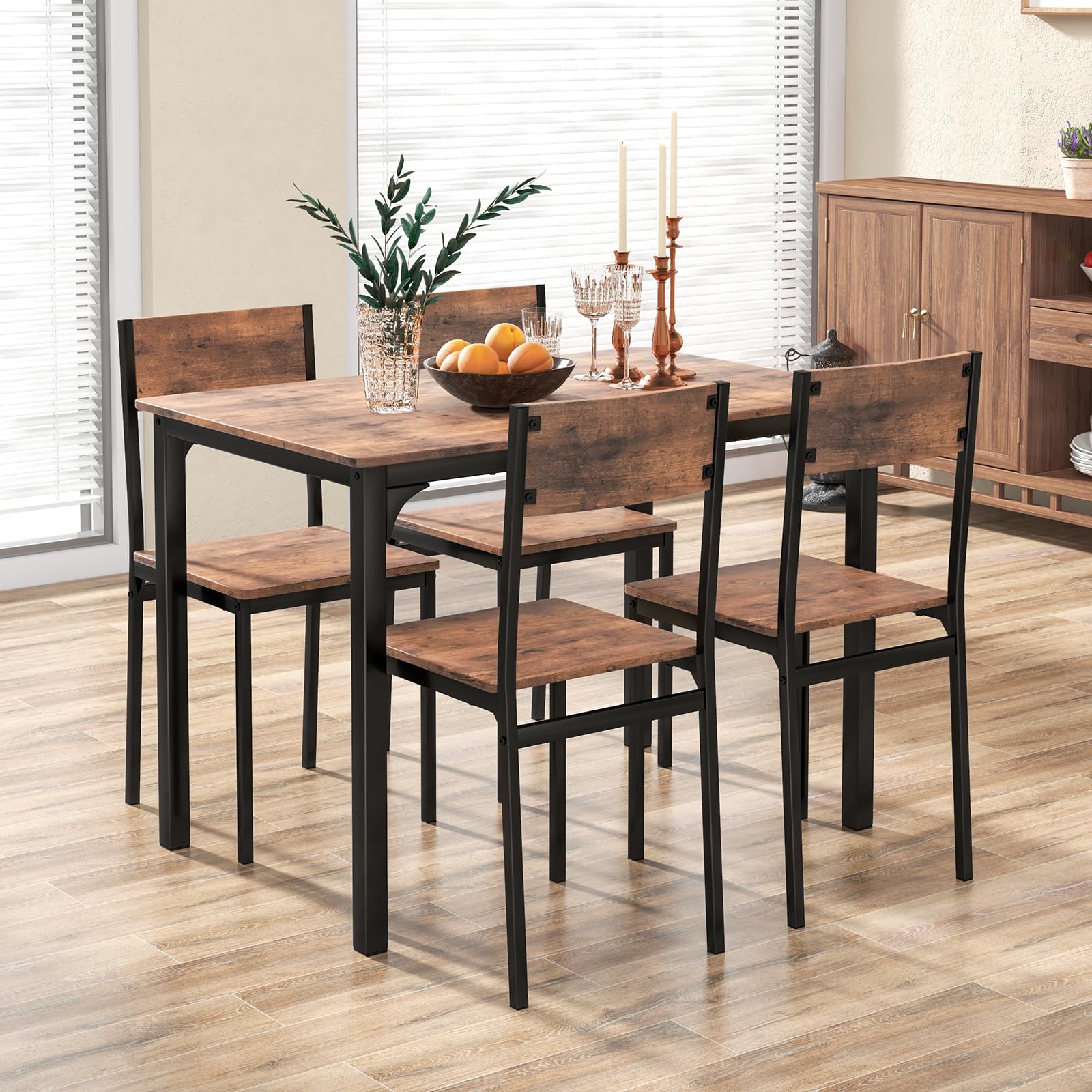 5-Piece Industrial Dining Set - Rustic Brown