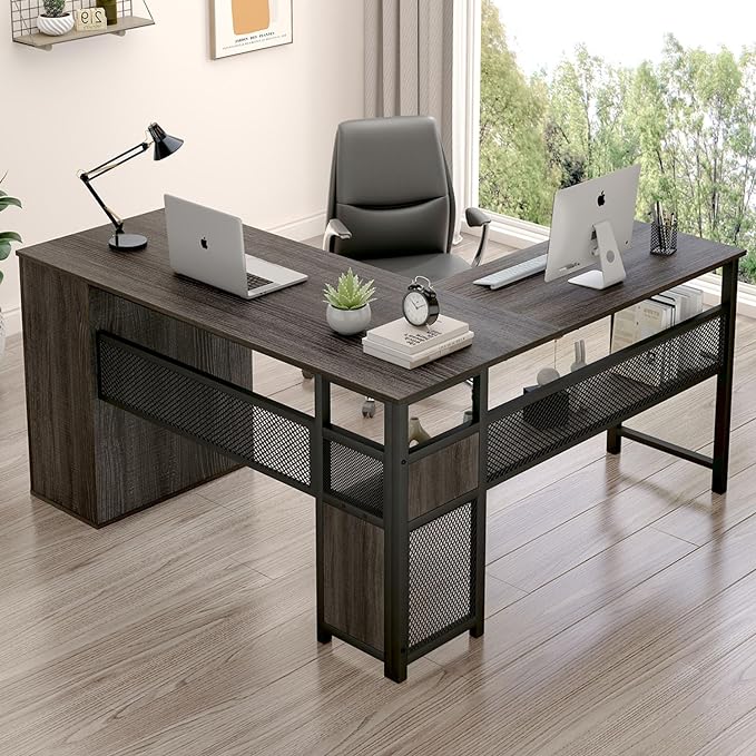 White L shaped Corner Desk with Drawers, Reversible Modern L-Shaped Computer Desk